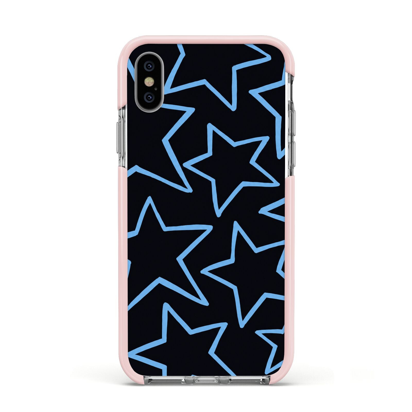 Blue Hour Stars Apple iPhone Xs Impact Case Pink Edge on Silver Phone