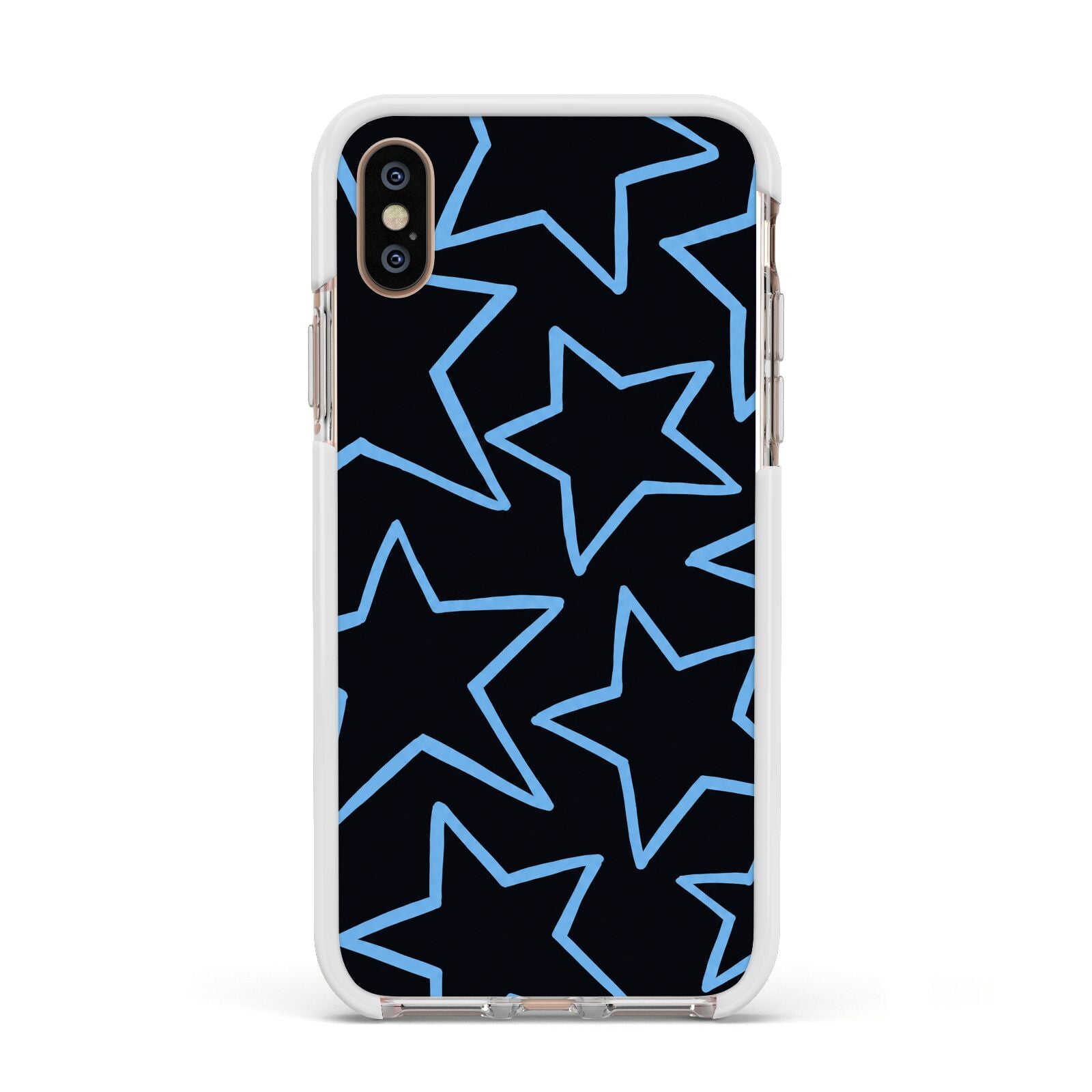 Blue Hour Stars Apple iPhone Xs Impact Case White Edge on Gold Phone