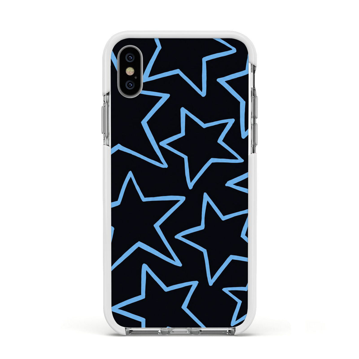 Blue Hour Stars Apple iPhone Xs Impact Case White Edge on Silver Phone