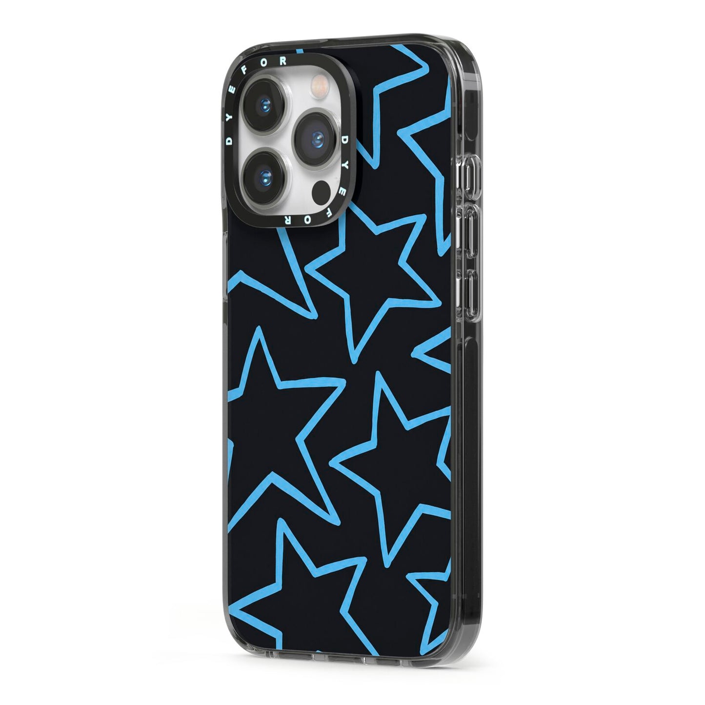 Blue Hour Stars iPhone 13 Pro Black Impact Case Side Angle on Silver phone