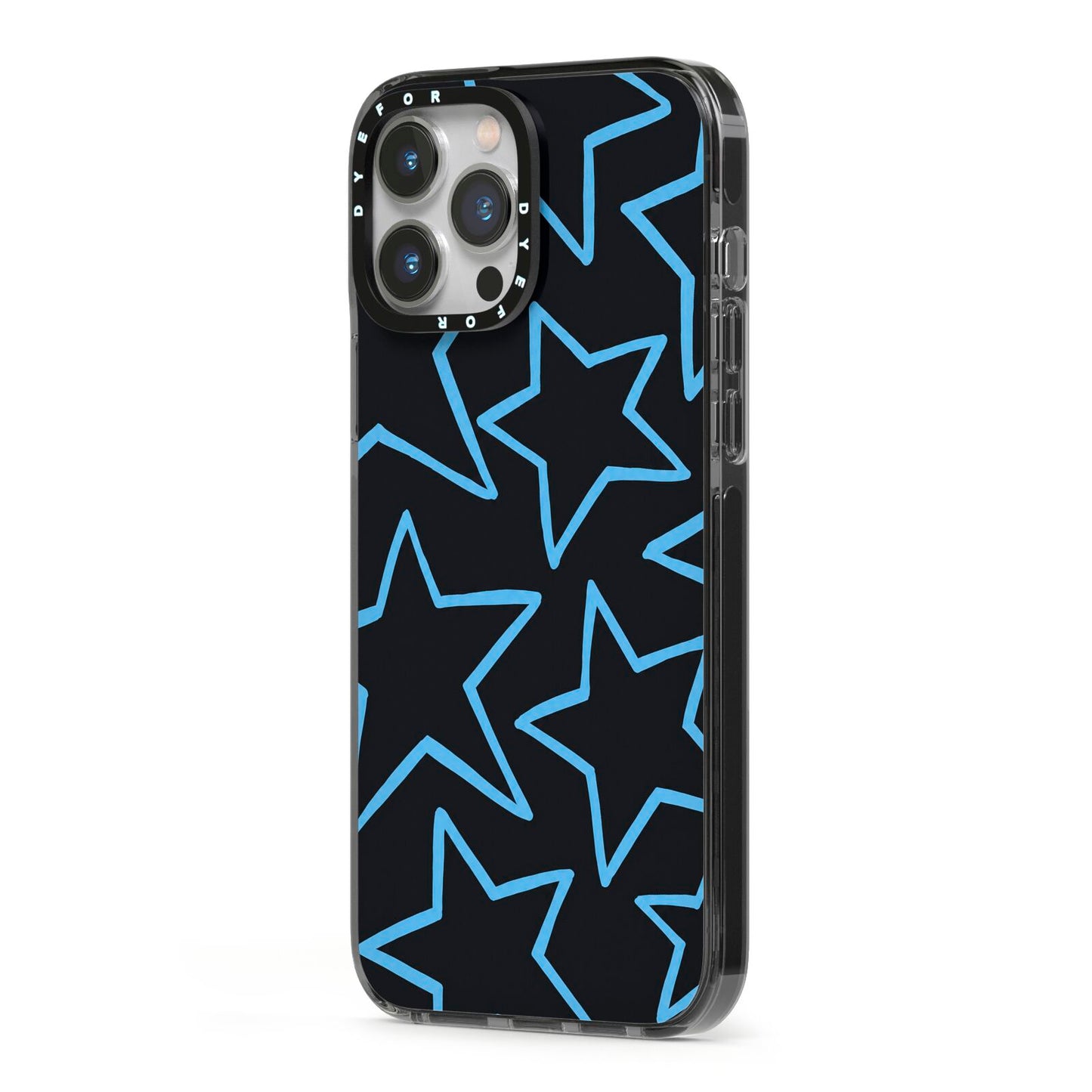 Blue Hour Stars iPhone 13 Pro Max Black Impact Case Side Angle on Silver phone