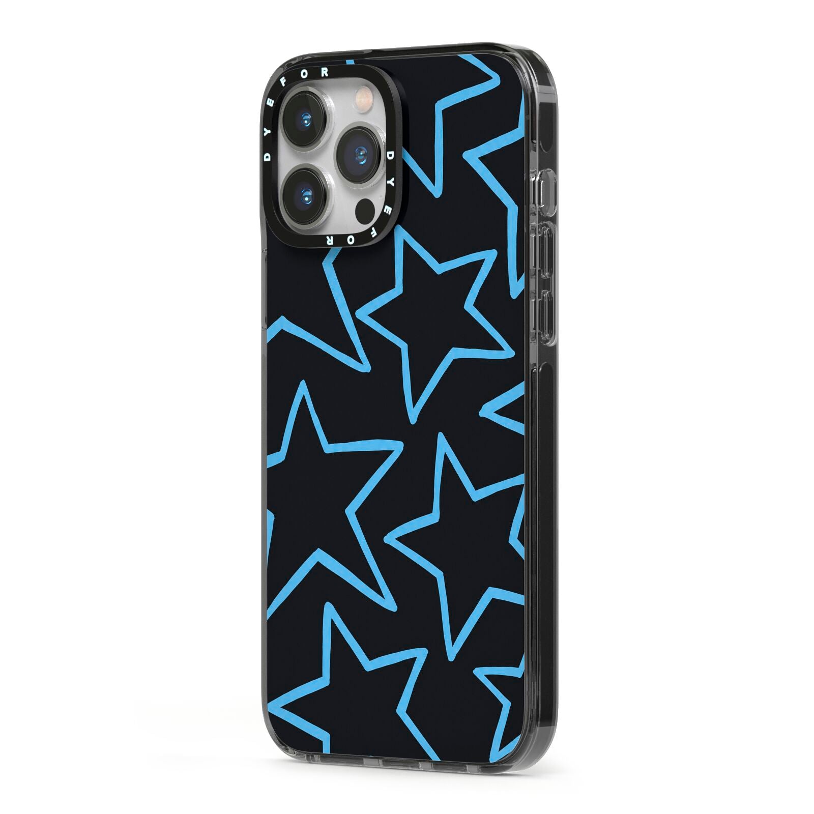 Blue Hour Stars iPhone 13 Pro Max Black Impact Case Side Angle on Silver phone