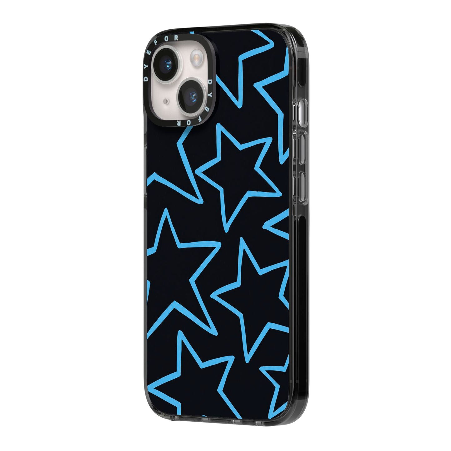 Blue Hour Stars iPhone 14 Black Impact Case Side Angle on Silver phone