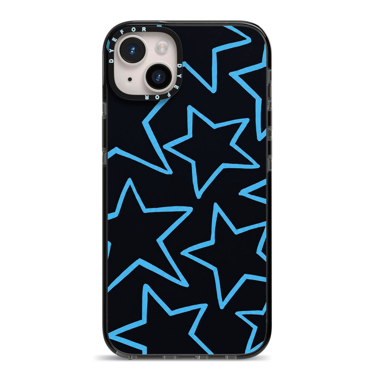 Blue Hour Stars iPhone 14 Plus Black Impact Case on Silver phone