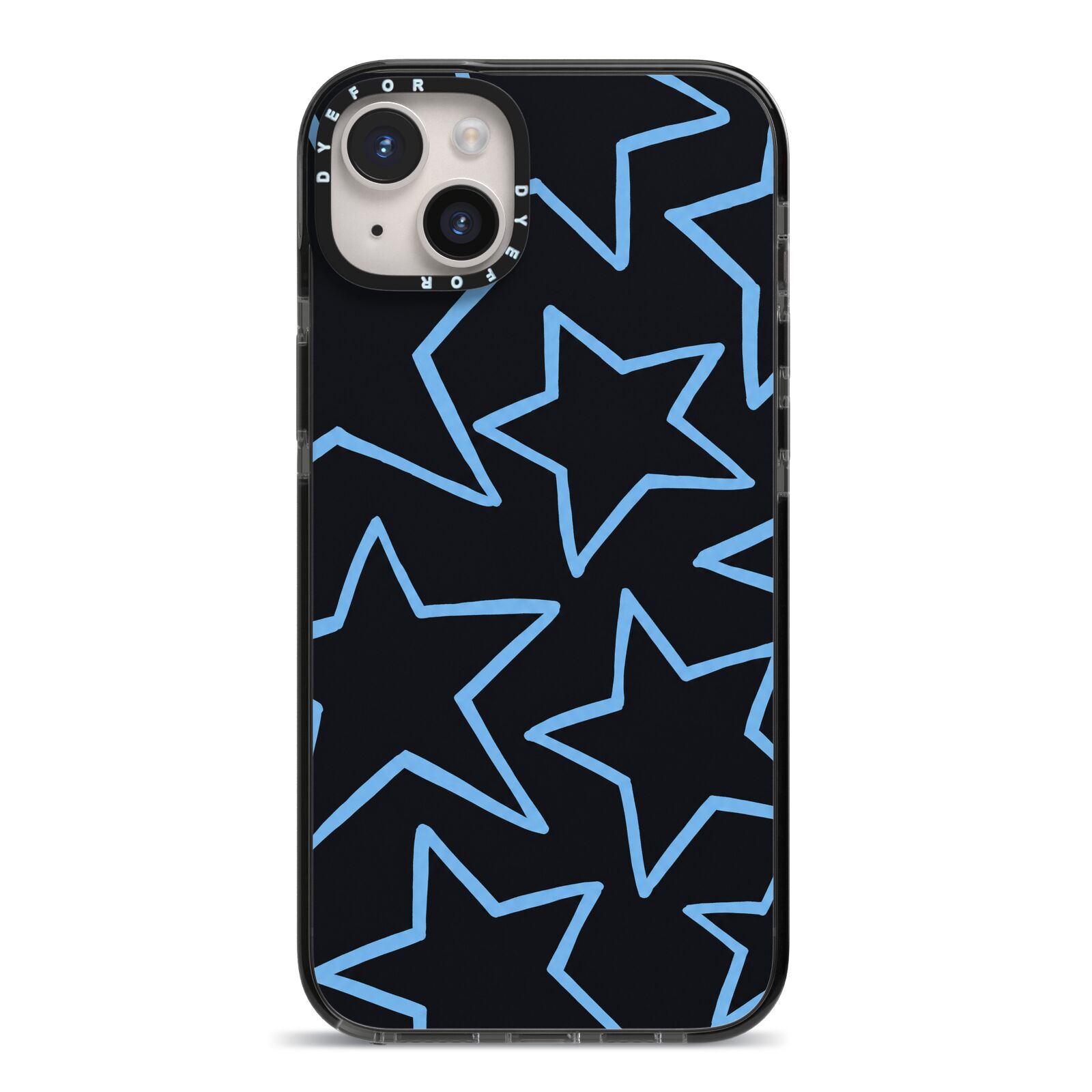 Blue Hour Stars iPhone 14 Plus Black Impact Case on Silver phone
