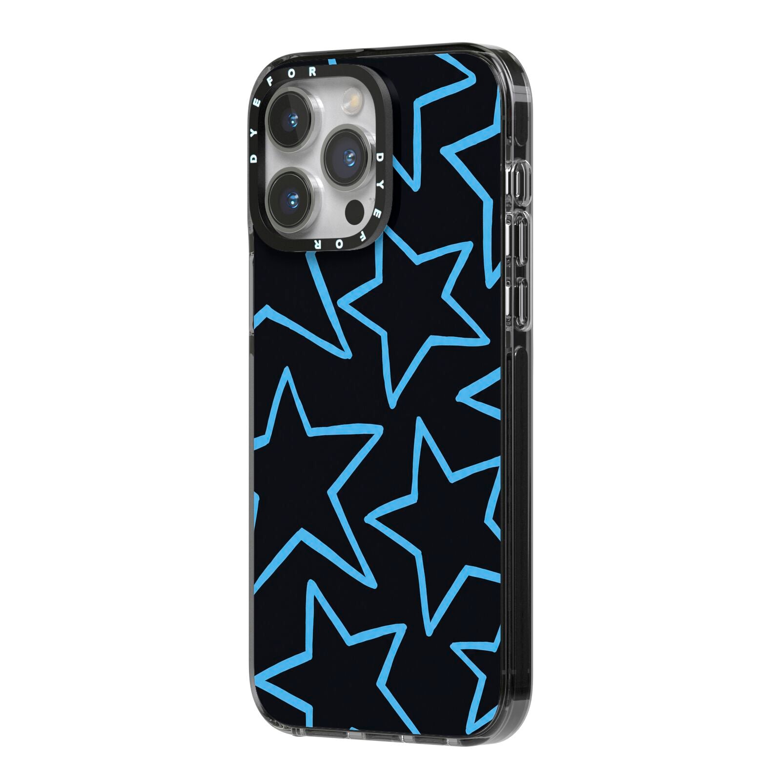 Blue Hour Stars iPhone 14 Pro Max Black Impact Case Side Angle on Silver phone