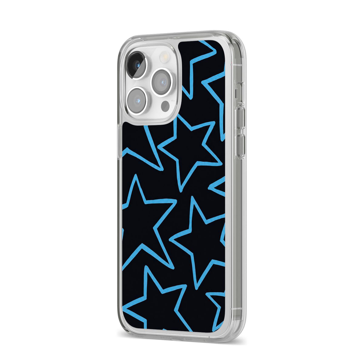 Blue Hour Stars iPhone 14 Pro Max Clear Tough Case Silver Angled Image