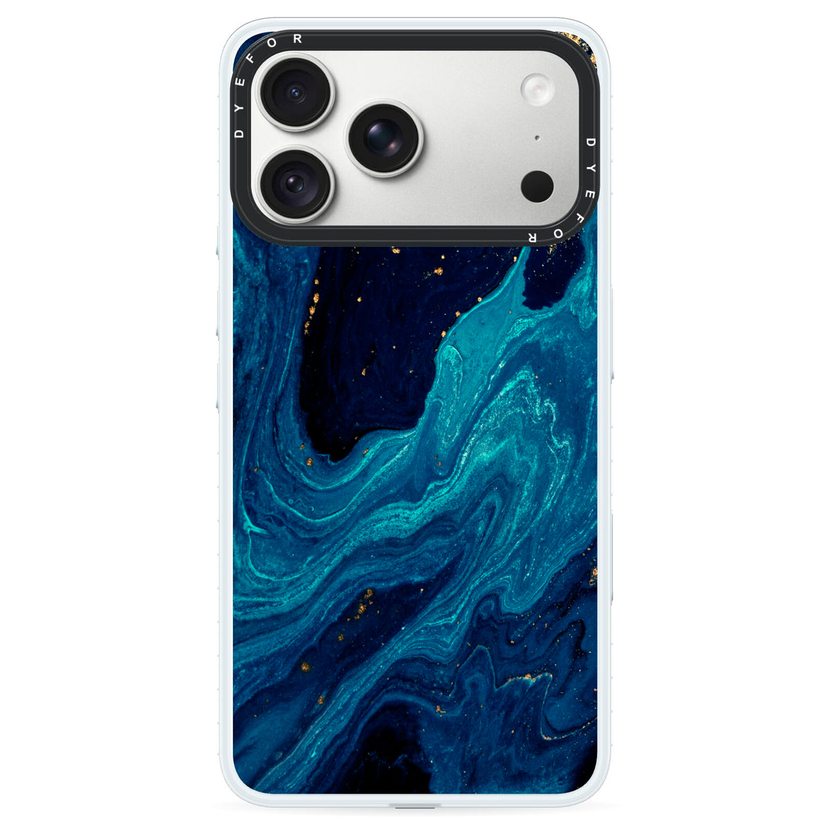 Blue Lagoon Marble iPhone 18 Pro Max Black Impact Pre order Case on Silver phone