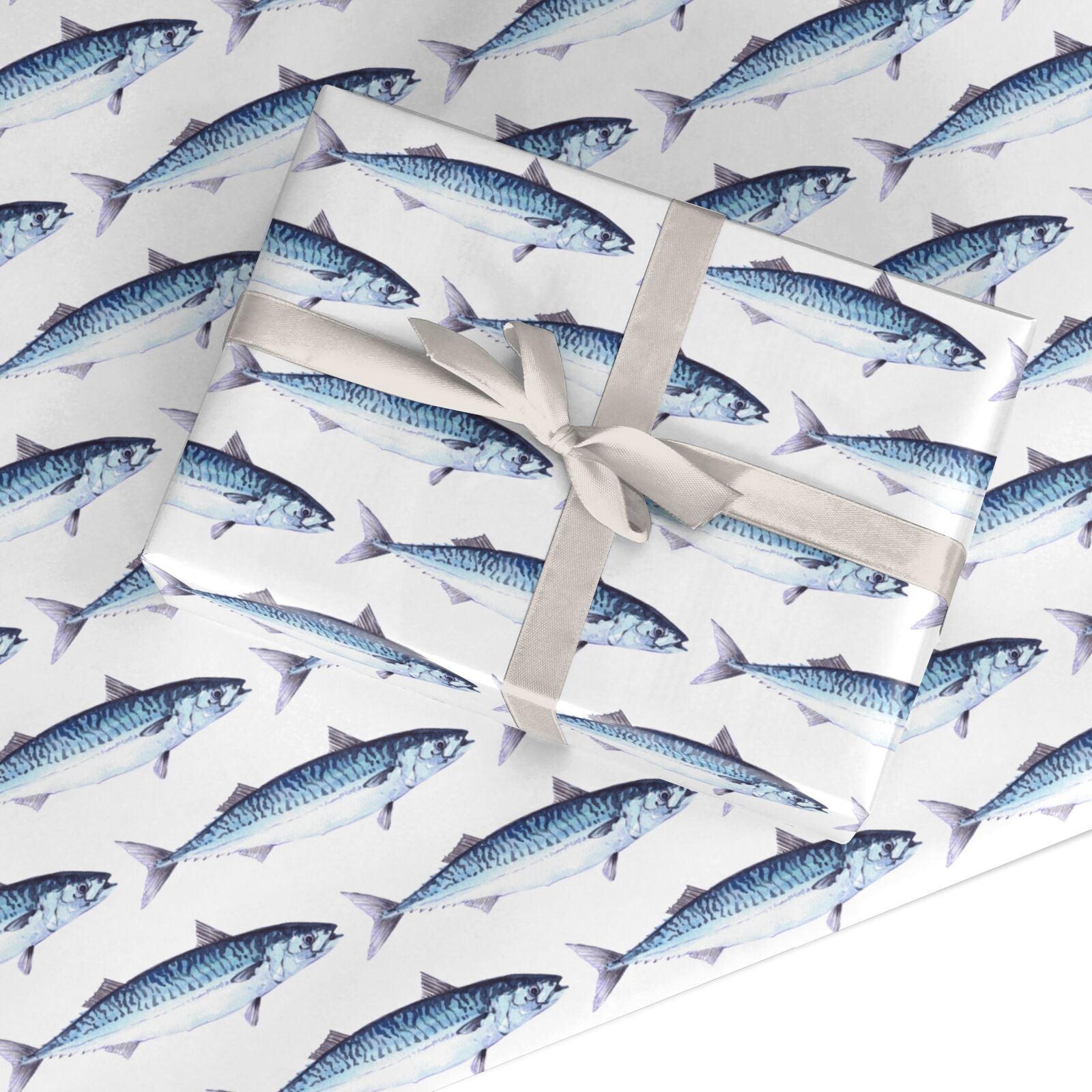 Blue Mackerel Fish Pattern Custom Wrapping Paper