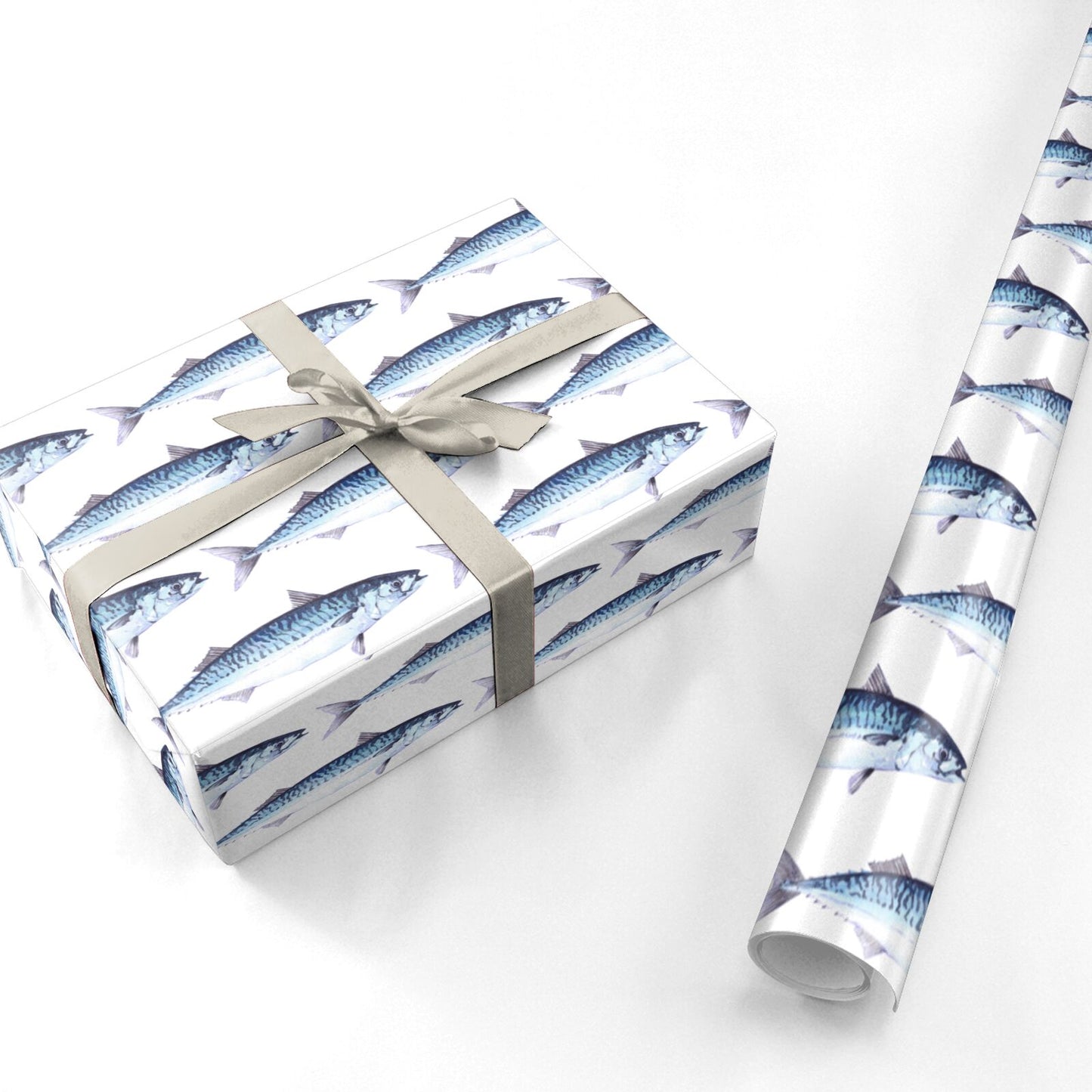 Blue Mackerel Fish Pattern Personalised Wrapping Paper