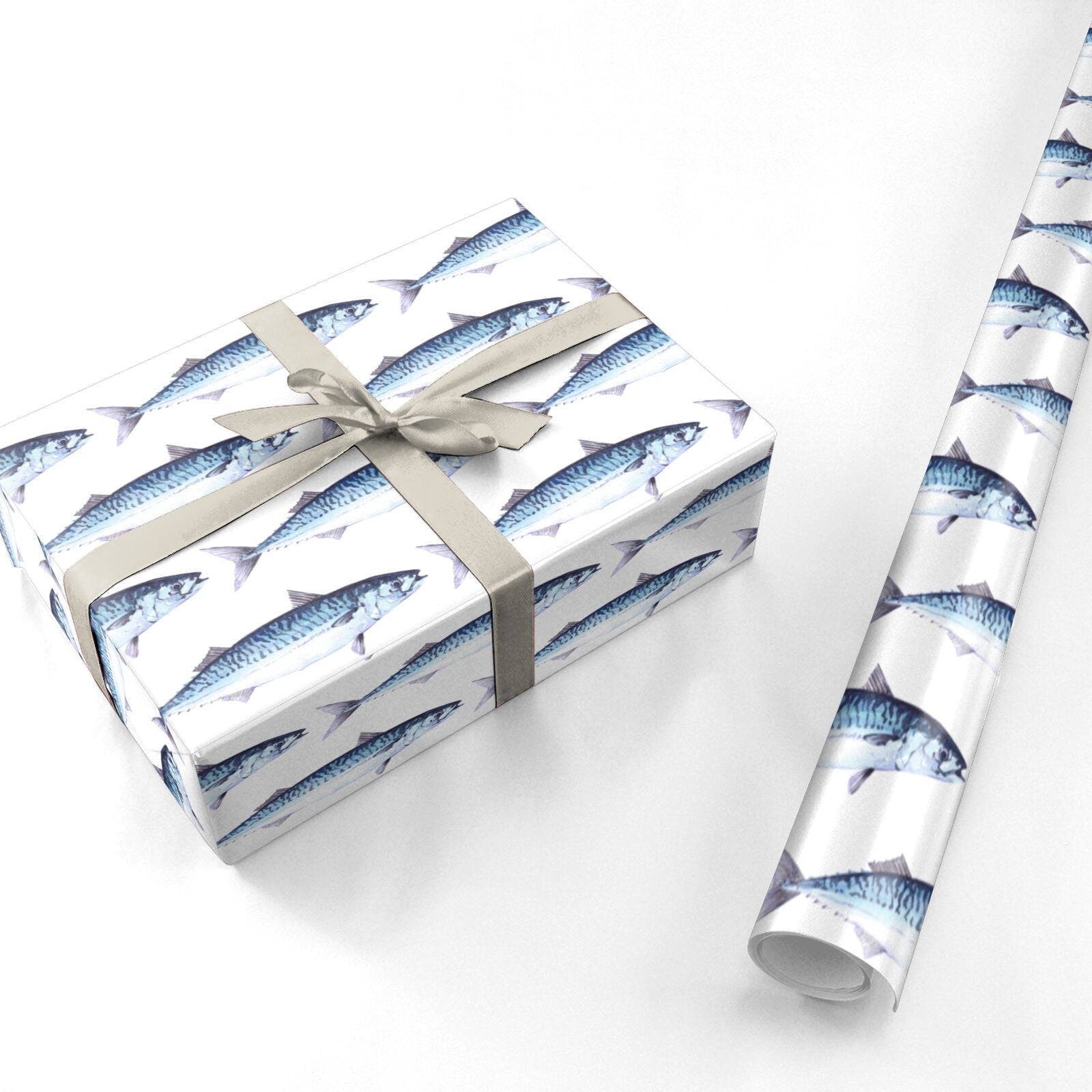 Blue Mackerel Fish Pattern Personalised Wrapping Paper
