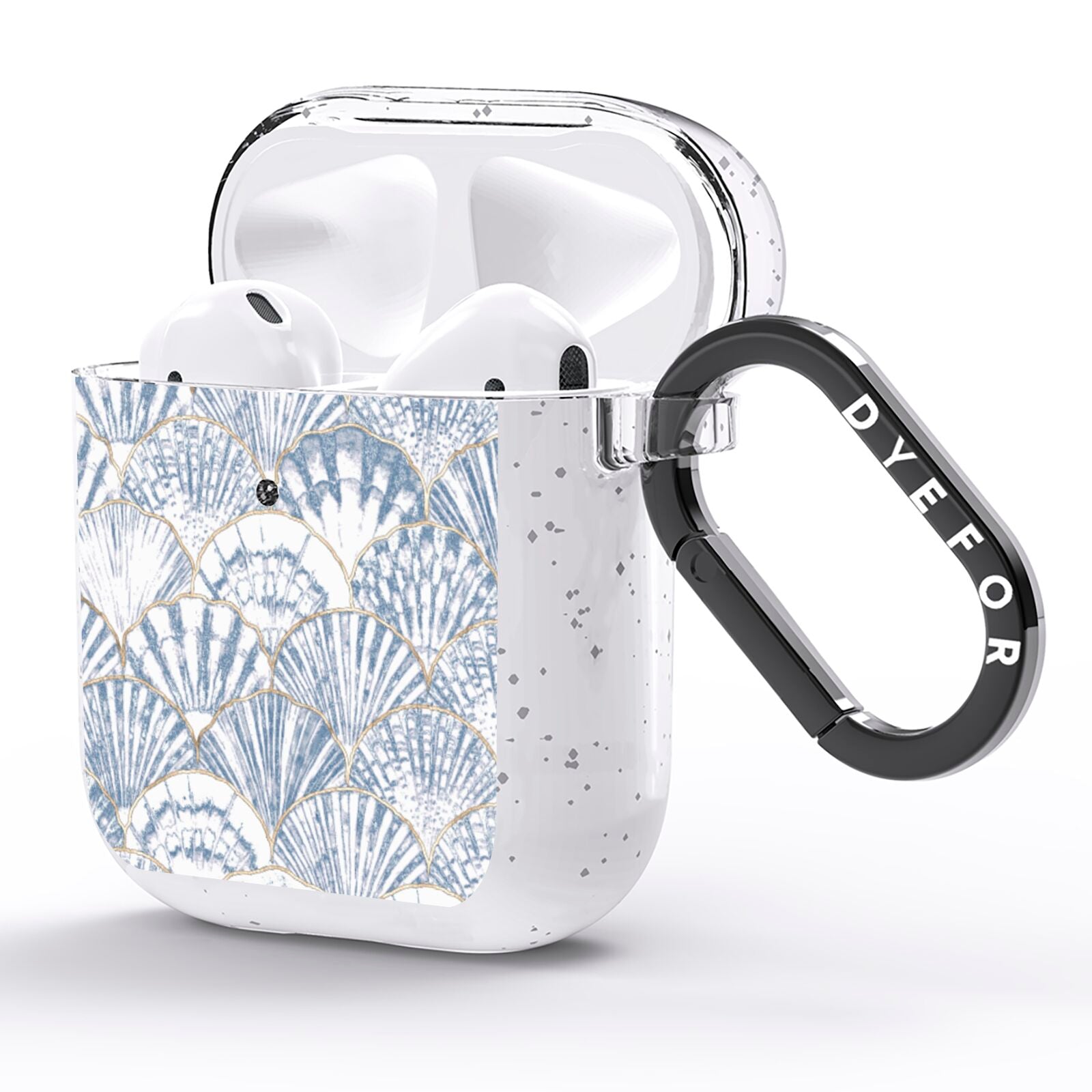Blue Seashell Pattern AirPods Glitter Case Side Image