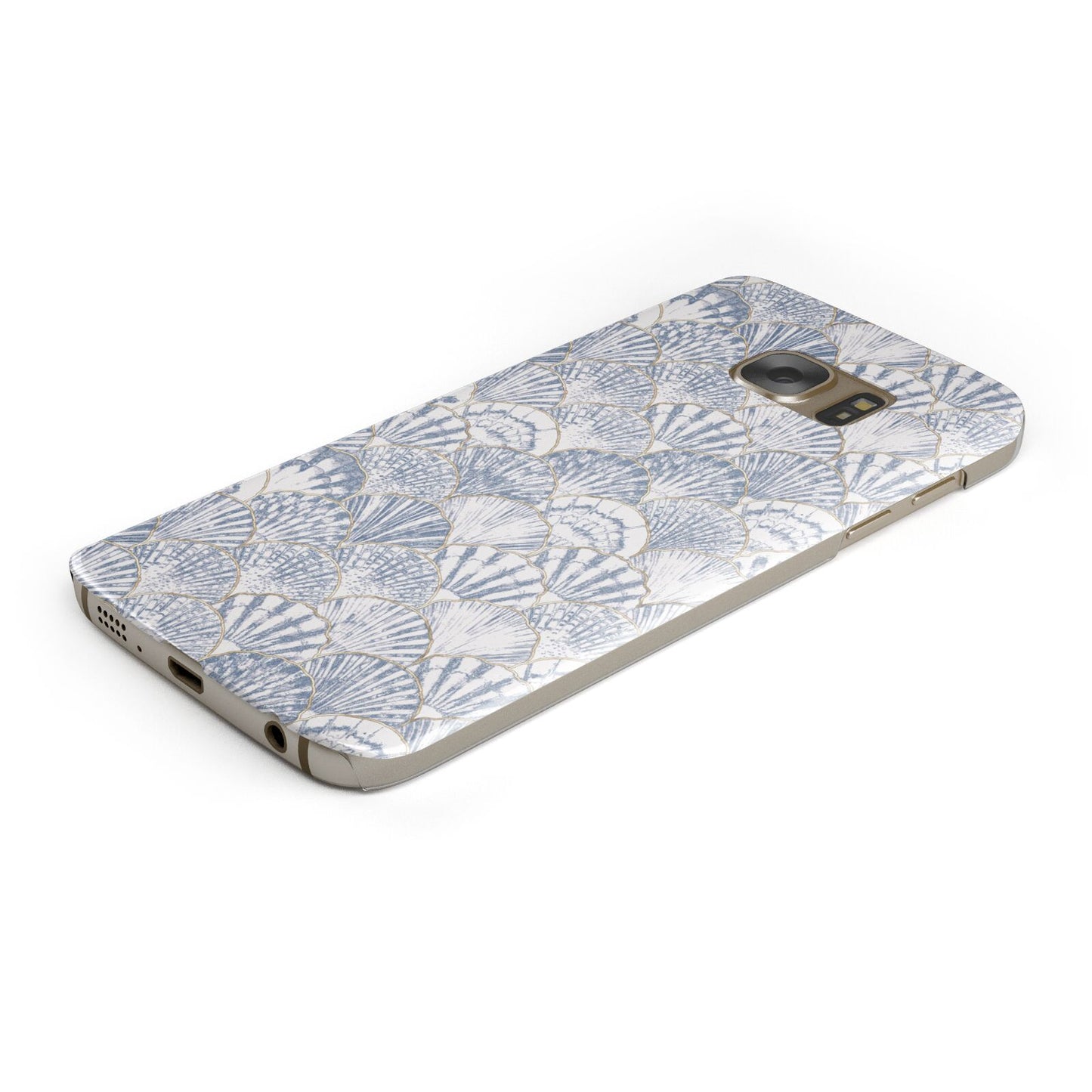 Blue Seashell Pattern Protective Samsung Galaxy Case Angled Image