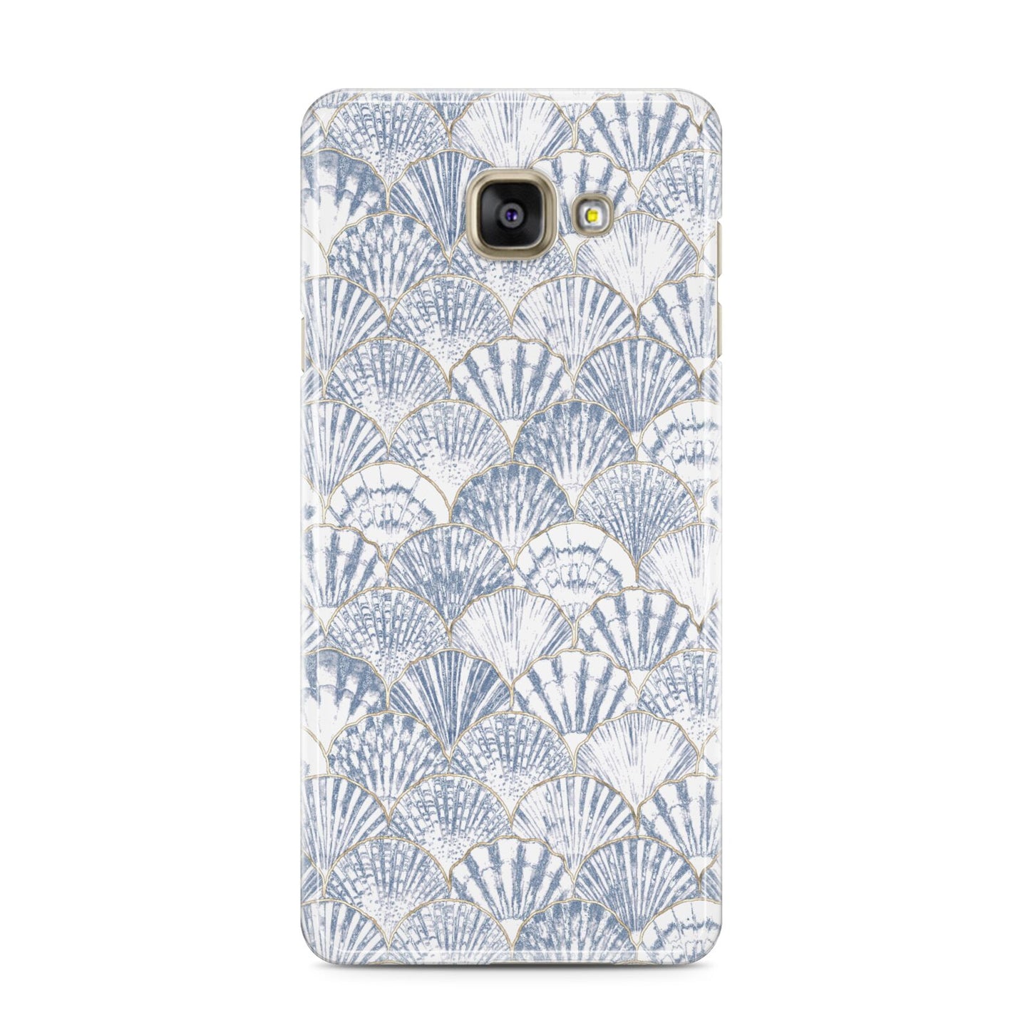 Blue Seashell Pattern Samsung Galaxy A3 2016 Case on gold phone