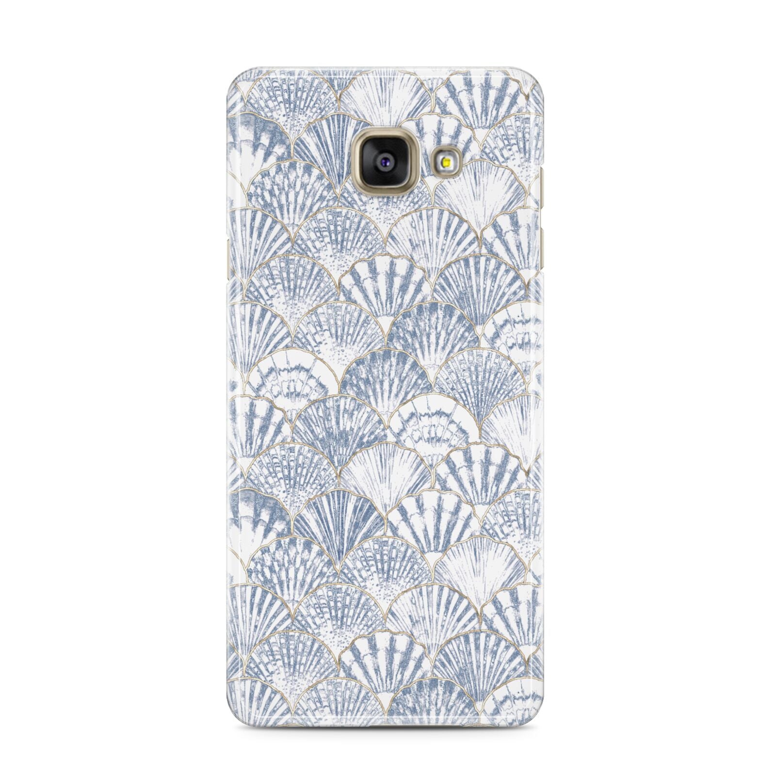 Blue Seashell Pattern Samsung Galaxy A3 2016 Case on gold phone