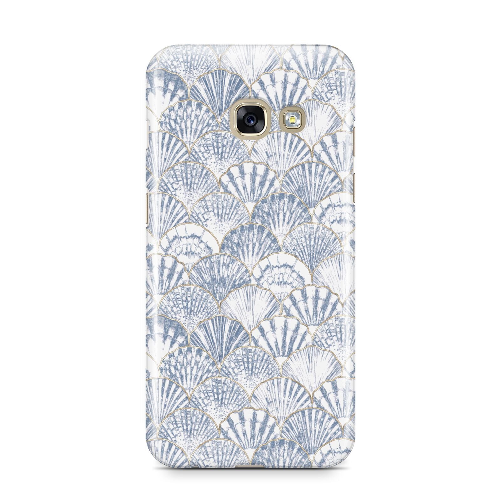 Blue Seashell Pattern Samsung Galaxy A3 2017 Case on gold phone