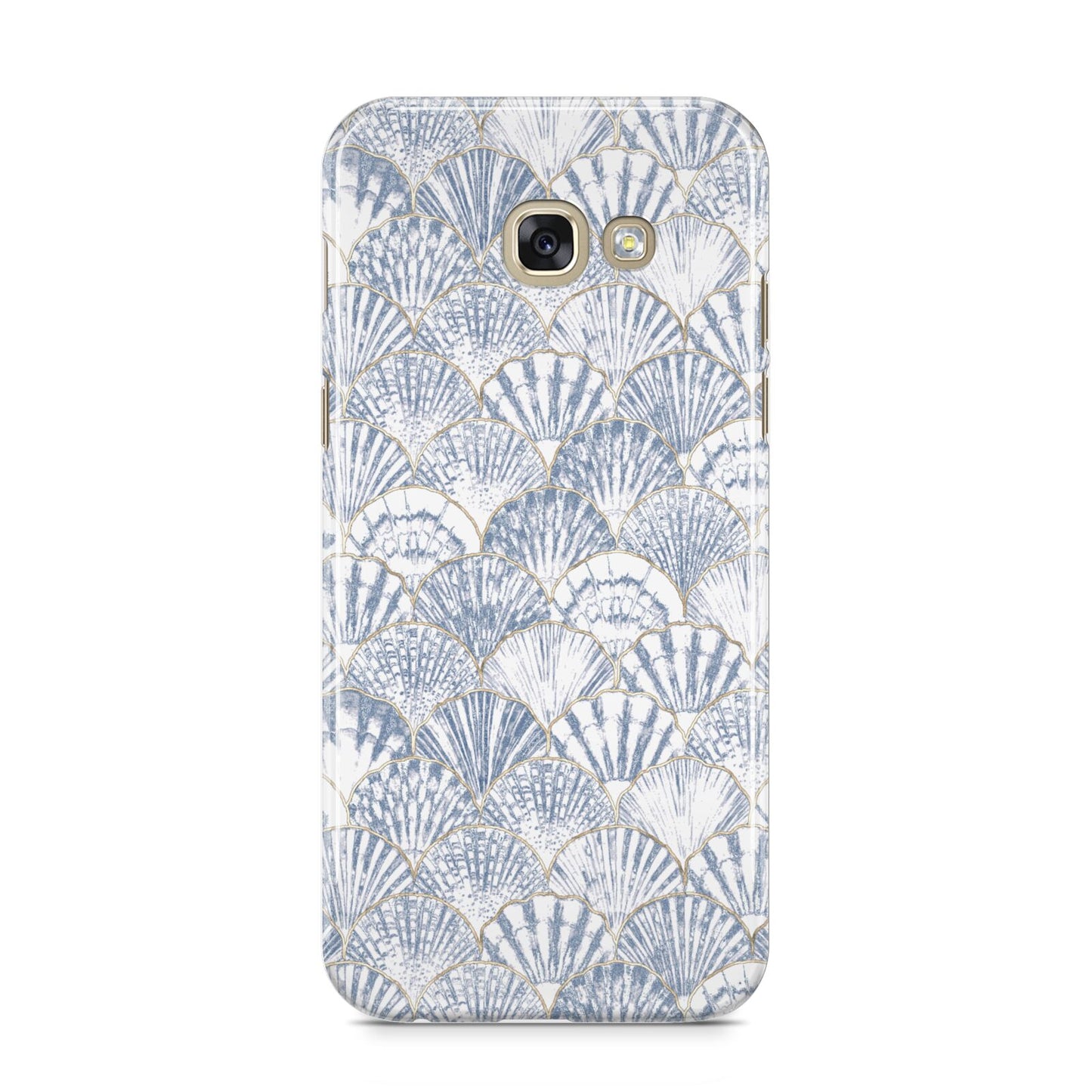 Blue Seashell Pattern Samsung Galaxy A5 2017 Case on gold phone