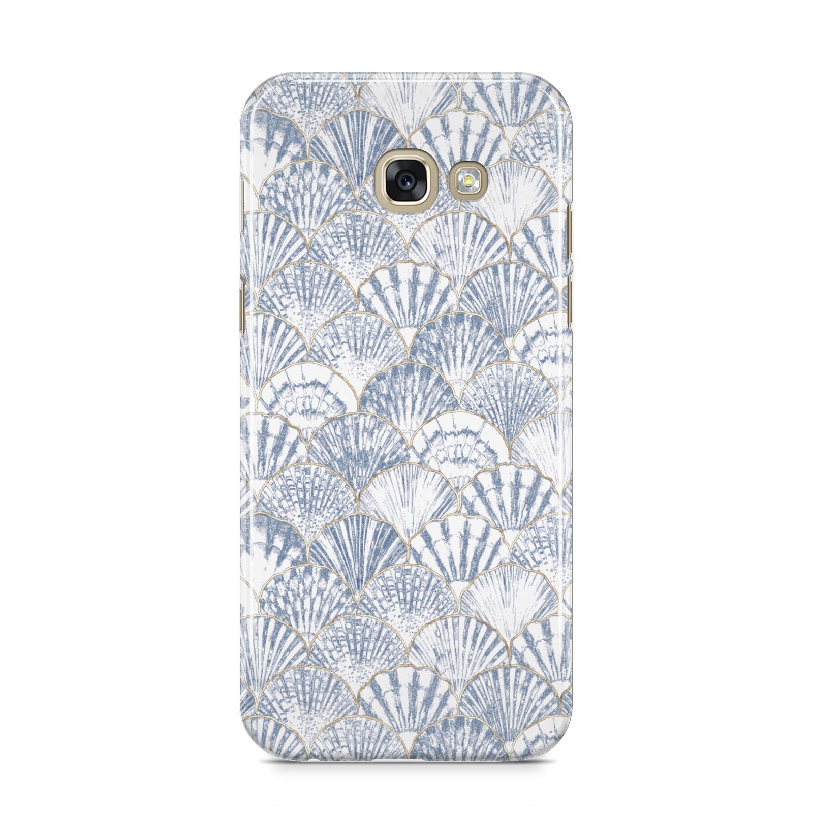 Blue Seashell Pattern Samsung Galaxy A5 2017 Case on gold phone