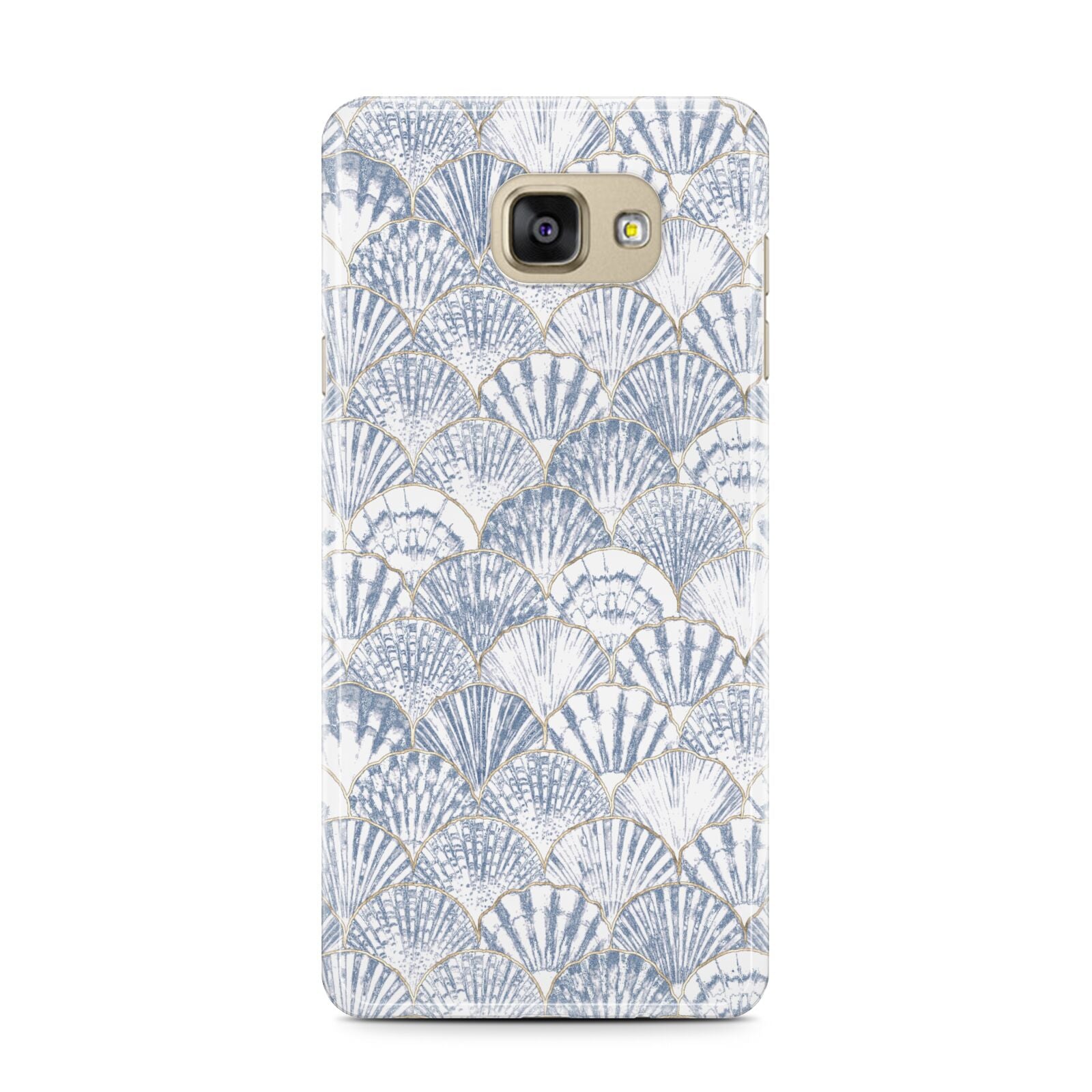 Blue Seashell Pattern Samsung Galaxy A7 2016 Case on gold phone
