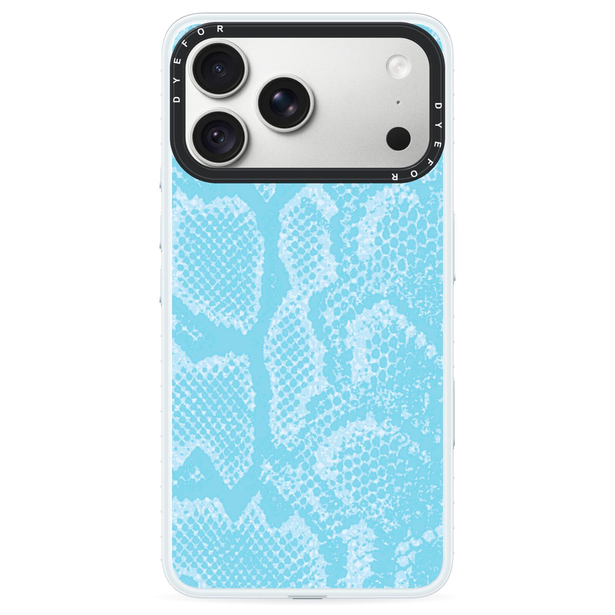 Blue Snakeskin iPhone 18 Pro Black Impact Pre order Case on Silver phone