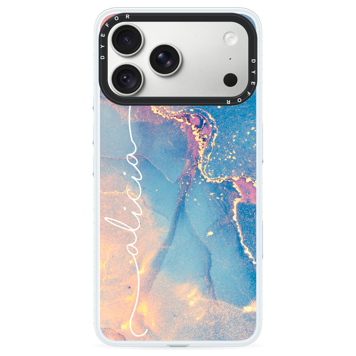 Blue and Pink Marble iPhone 18 Pro Max Black Impact Pre order Case on Silver phone