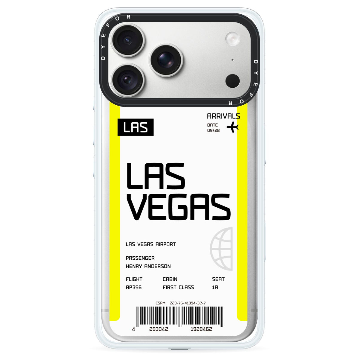 Boarding Pass iPhone 18 Pro Black Impact Pre order Case on Silver phone