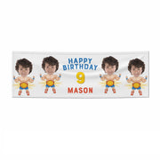 Boys Personalised Photo Face Wrestler Birthday 6x2 Paper Party Banner