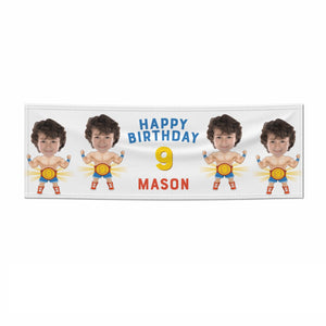 Boys Personalised Photo Face Wrestler Birthday Banner