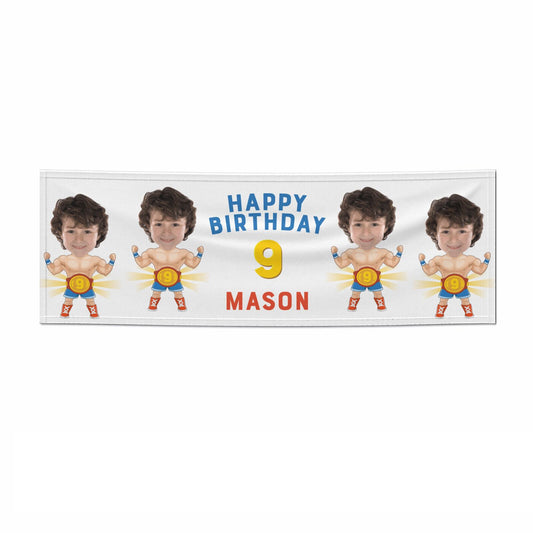 Boys Personalised Photo Face Wrestler Birthday 6x2 Paper Party Banner