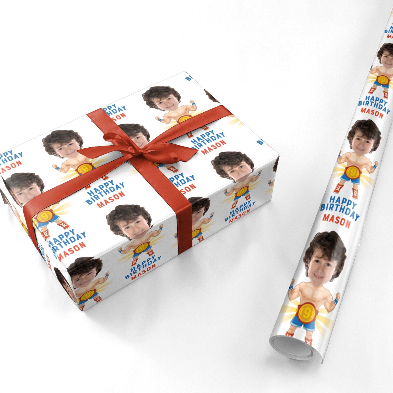 Boys Personalised Photo Face Wrestler Birthday Personalised Wrapping Paper