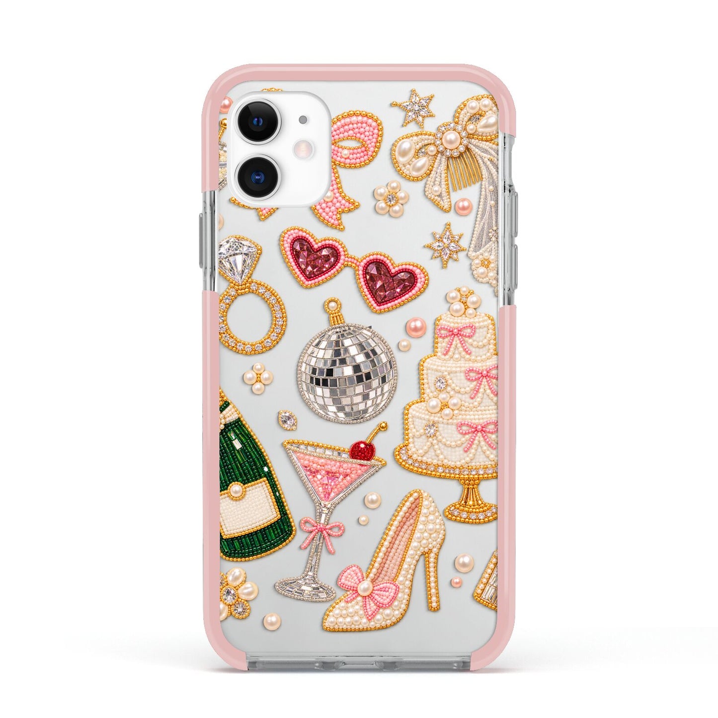 Bridal Afterparty Apple iPhone 11 in White with Pink Impact Case
