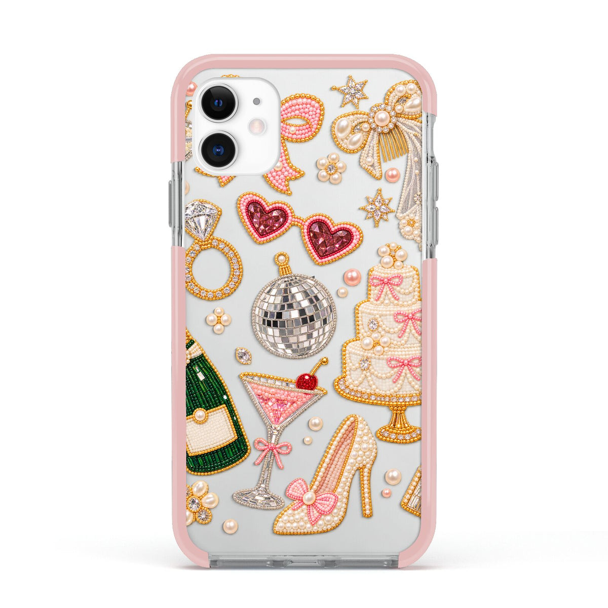 Bridal Afterparty Apple iPhone 11 in White with Pink Impact Case