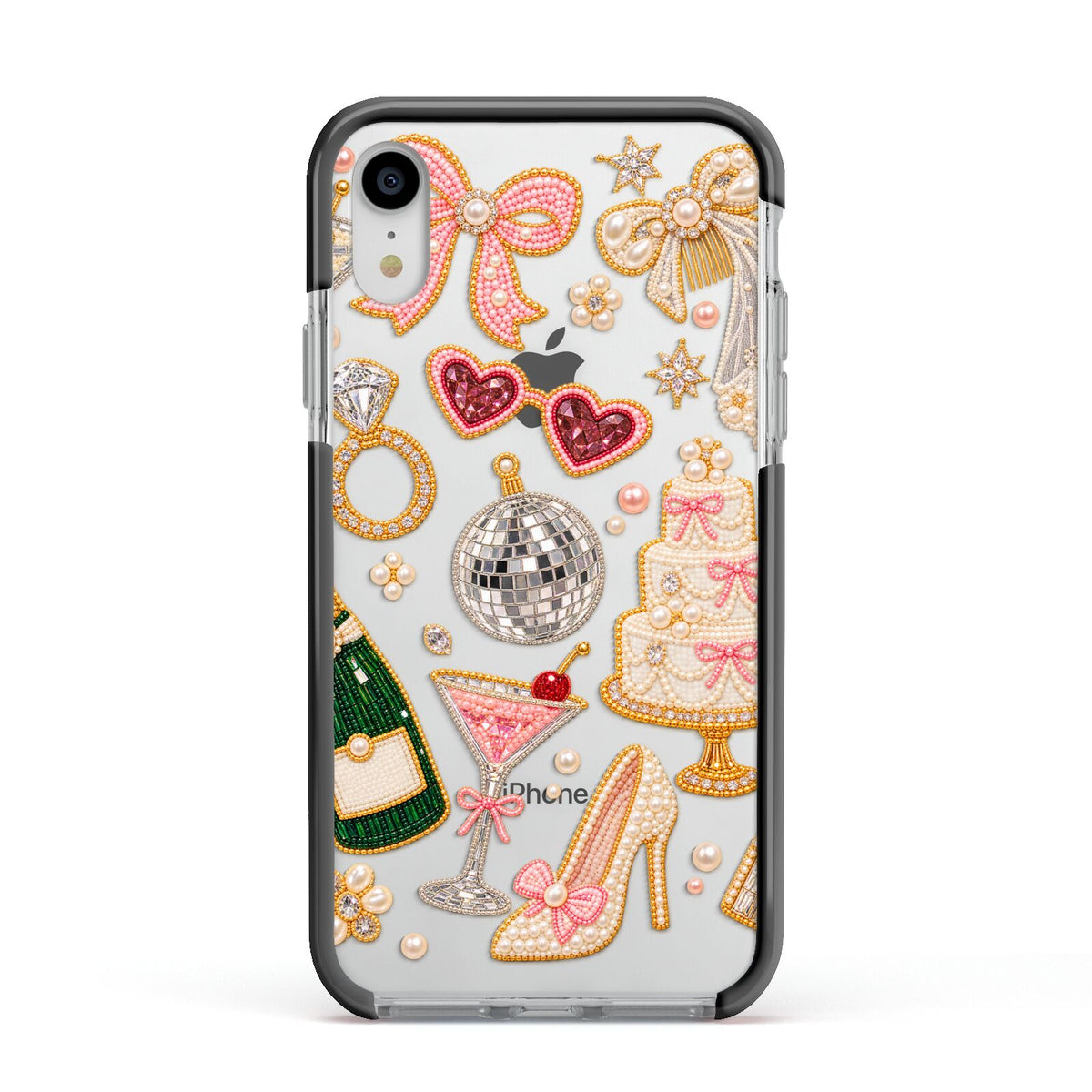 Bridal Afterparty Apple iPhone XR Impact Case Black Edge on Silver Phone