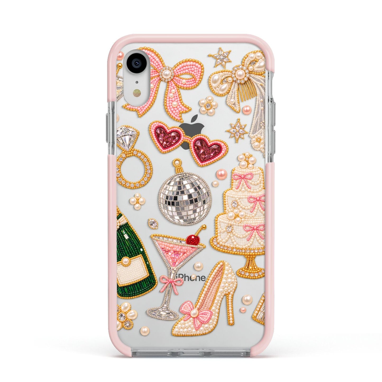 Bridal Afterparty Apple iPhone XR Impact Case Pink Edge on Silver Phone
