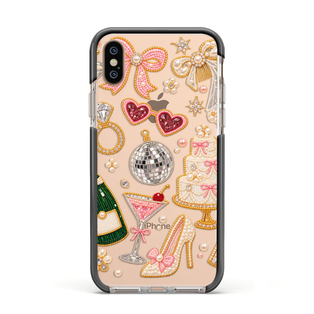 Bridal Afterparty Apple iPhone Xs Impact Case Black Edge on Gold Phone