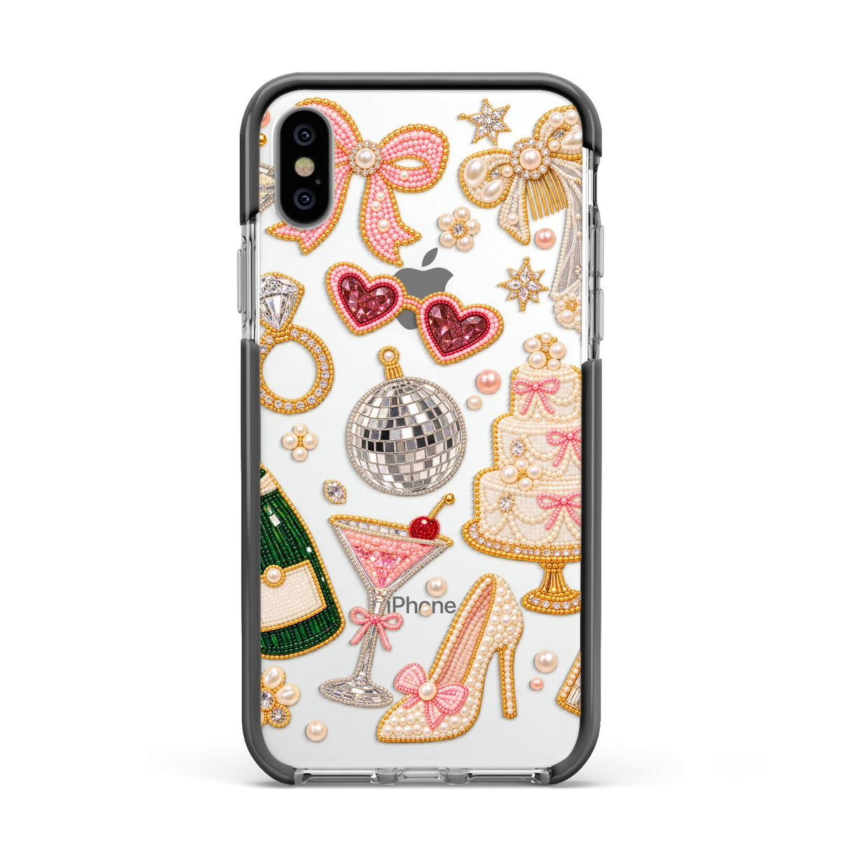 Bridal Afterparty Apple iPhone Xs Impact Case Black Edge on Silver Phone