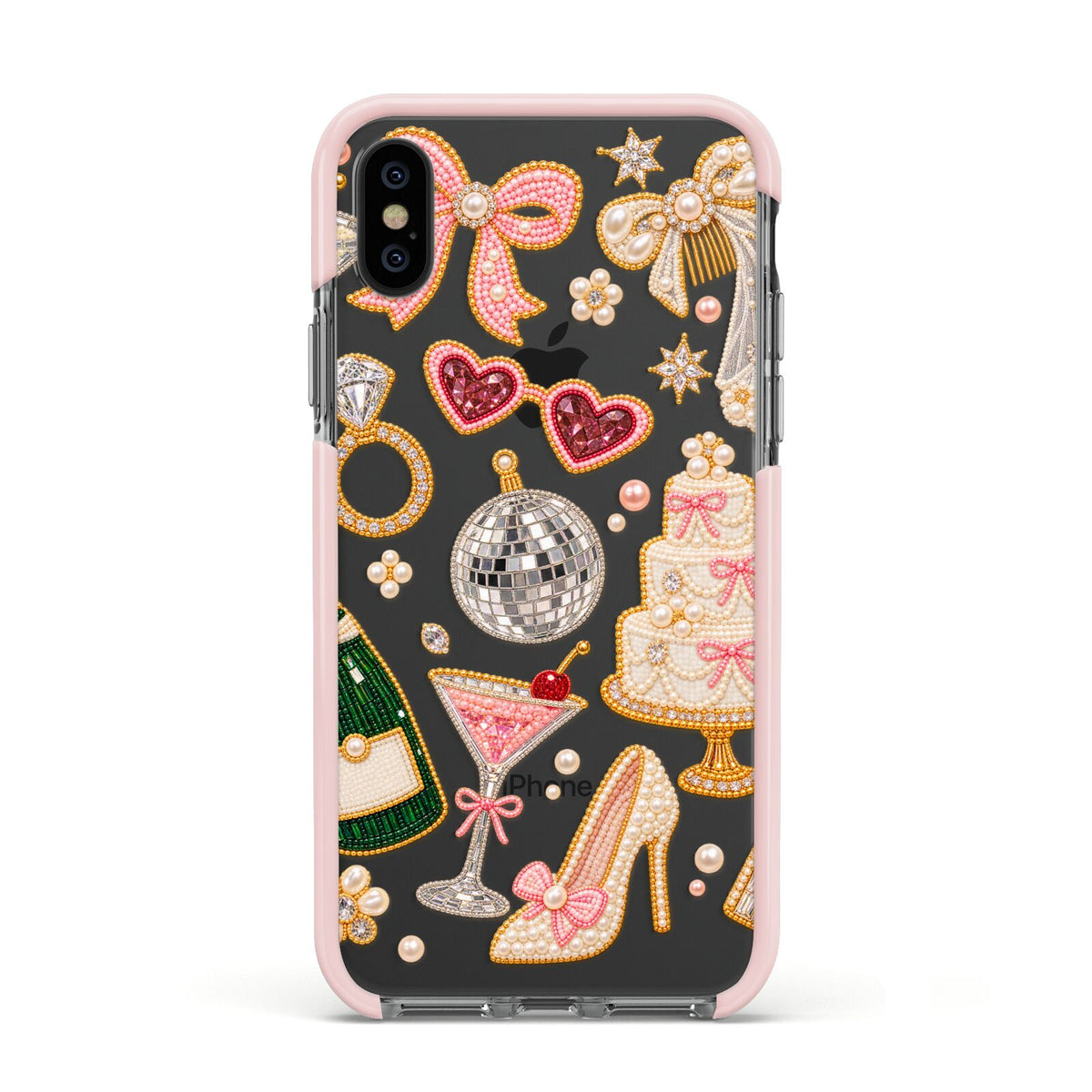 Bridal Afterparty Apple iPhone Xs Impact Case Pink Edge on Black Phone