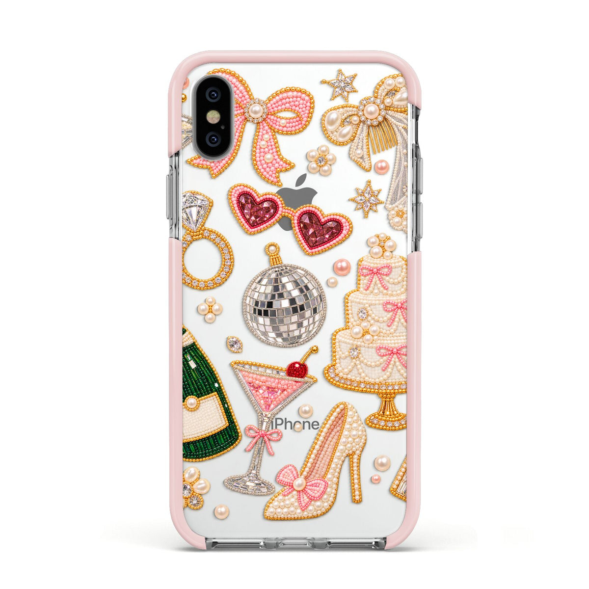 Bridal Afterparty Apple iPhone Xs Impact Case Pink Edge on Silver Phone
