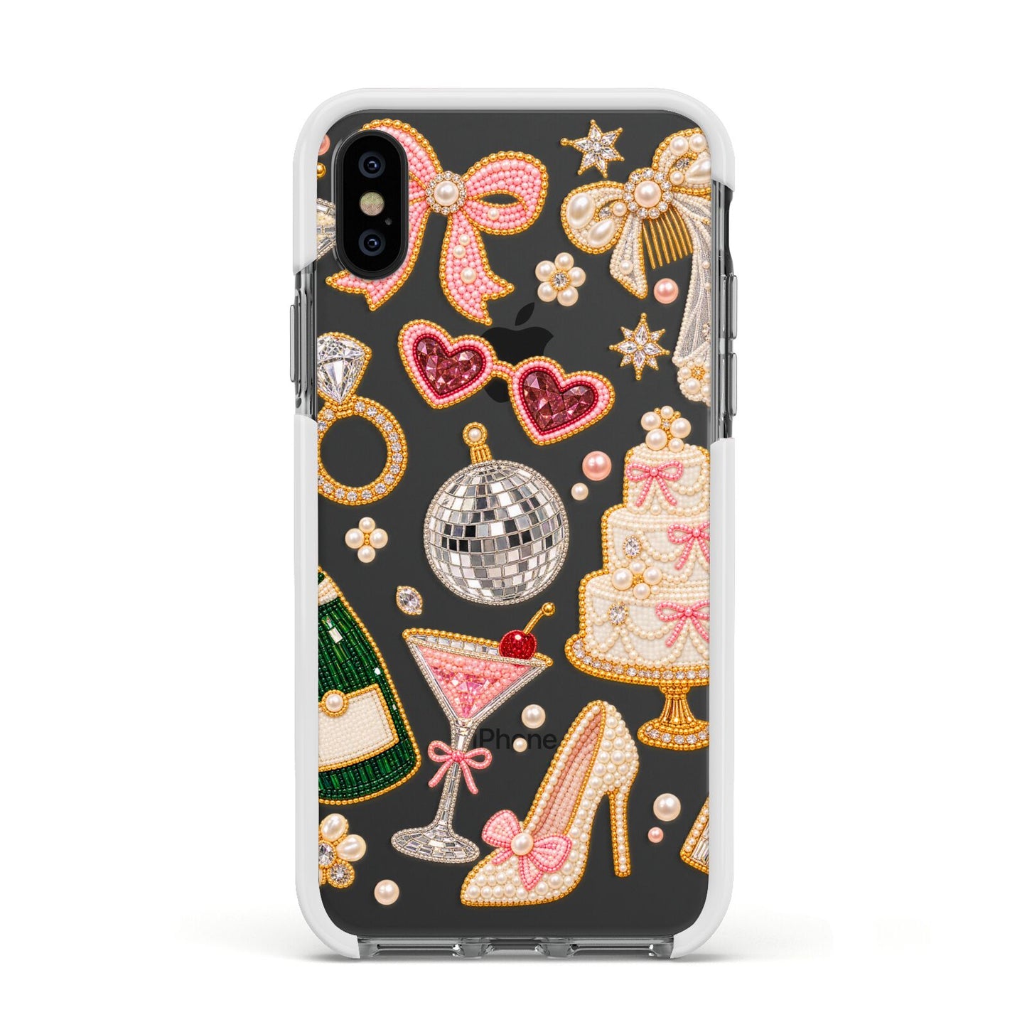 Bridal Afterparty Apple iPhone Xs Impact Case White Edge on Black Phone