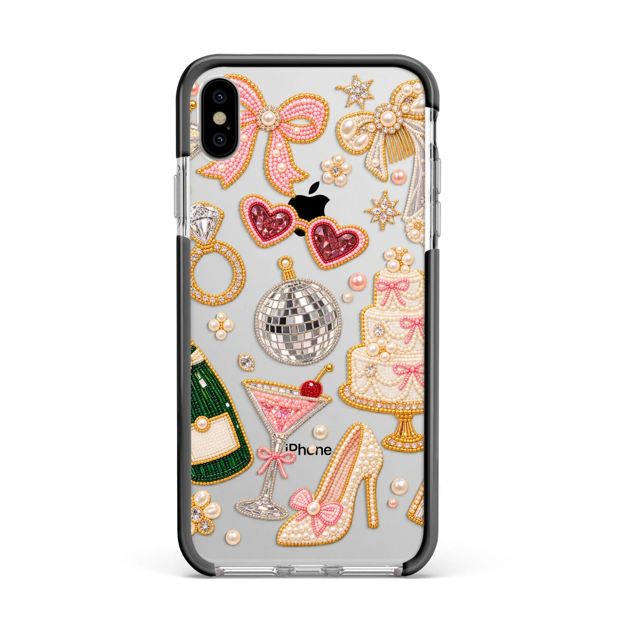 Bridal Afterparty Apple iPhone Xs Max Impact Case Black Edge on Silver Phone