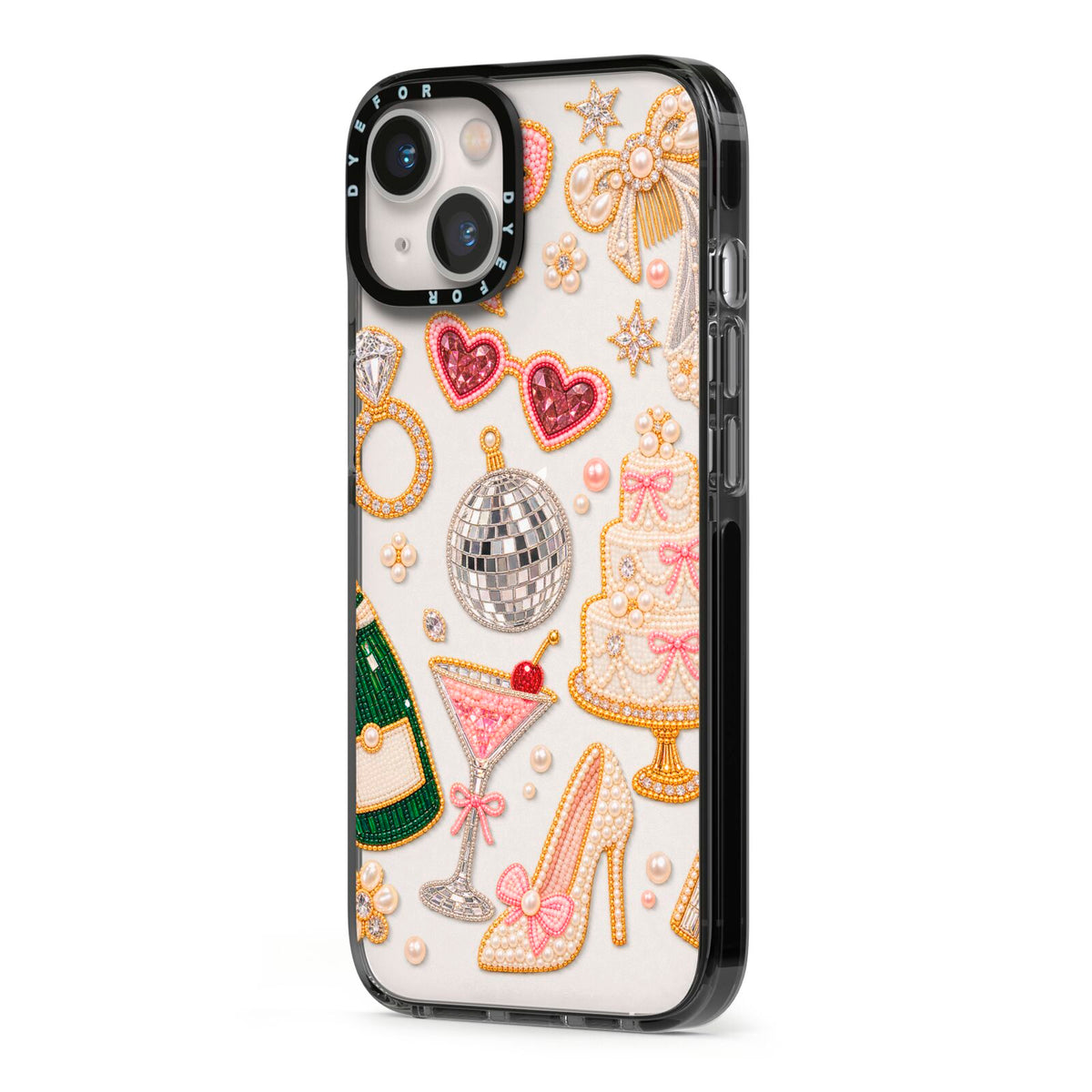 Bridal Afterparty iPhone 13 Black Impact Case Side Angle on Silver phone