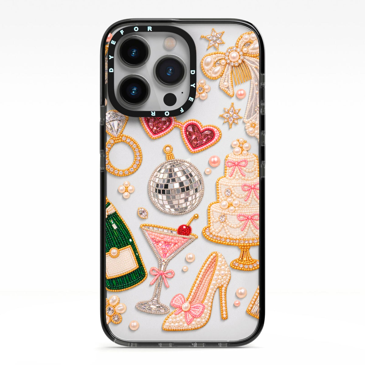 Bridal Afterparty iPhone 13 Pro Black Impact Case on Silver phone