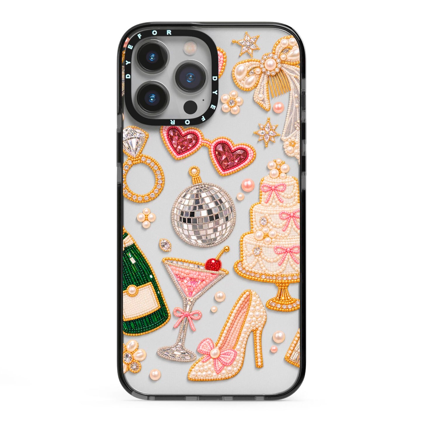 Bridal Afterparty iPhone 13 Pro Max Black Impact Case on Silver phone