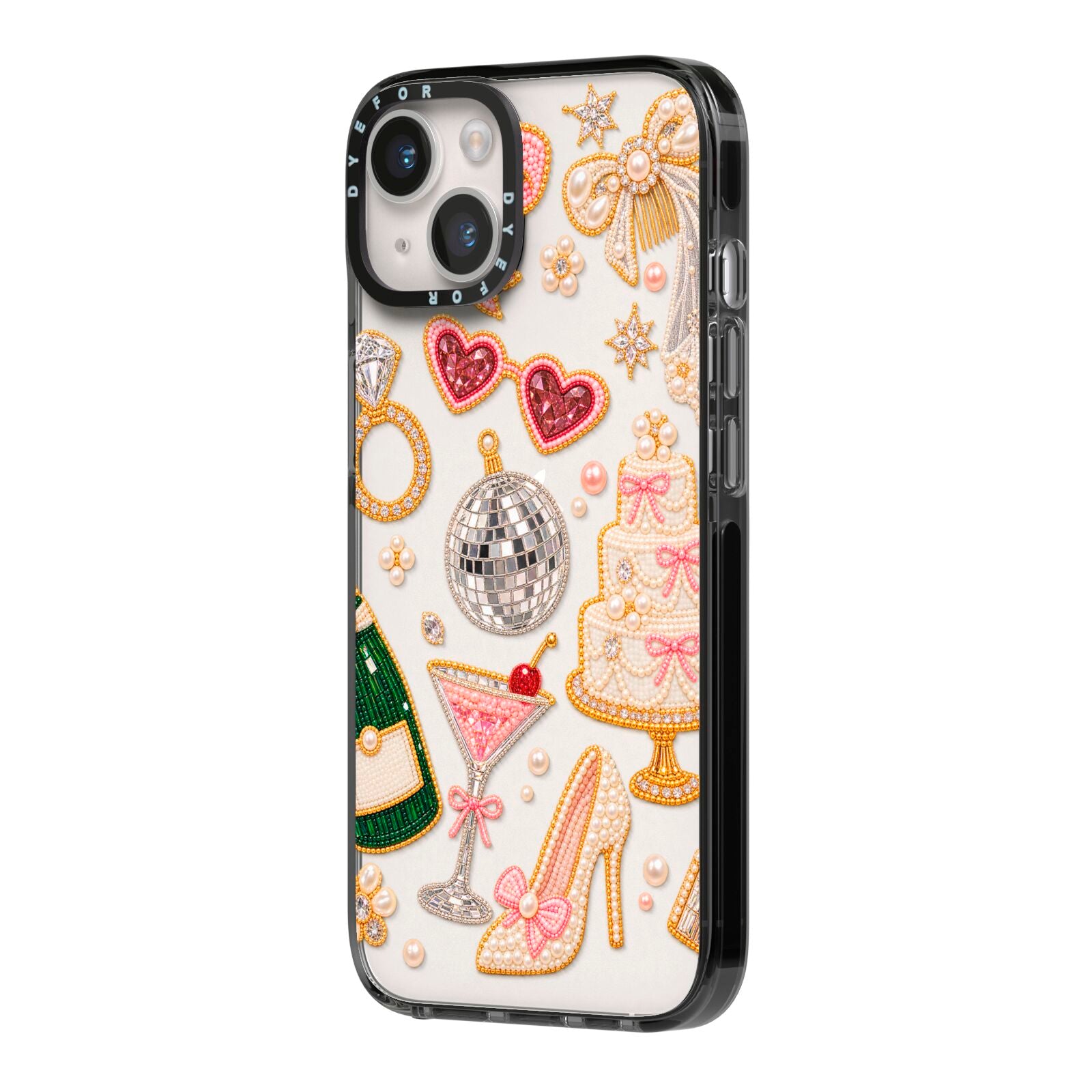 Bridal Afterparty iPhone 14 Black Impact Case Side Angle on Silver phone