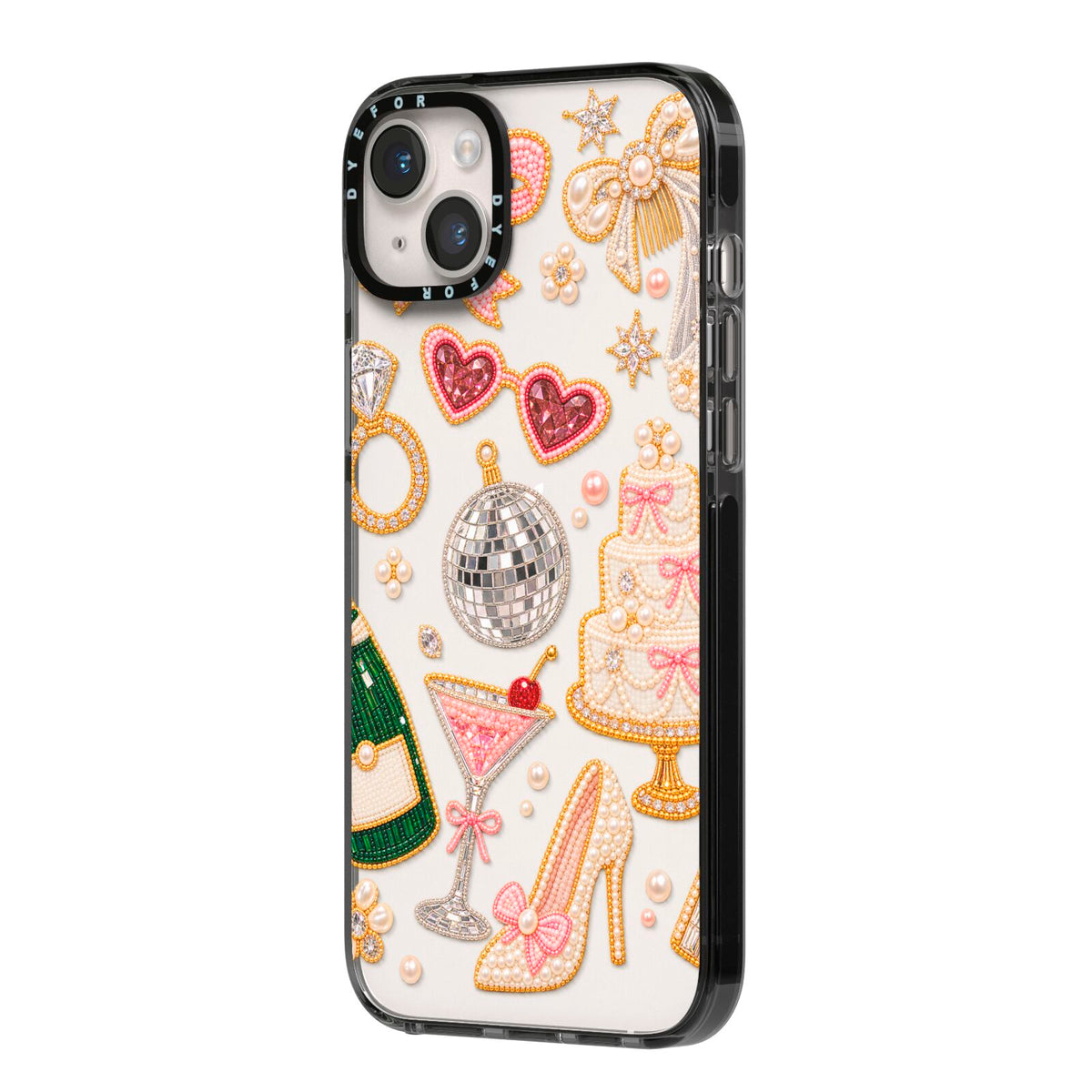 Bridal Afterparty iPhone 14 Plus Black Impact Case Side Angle on Silver phone