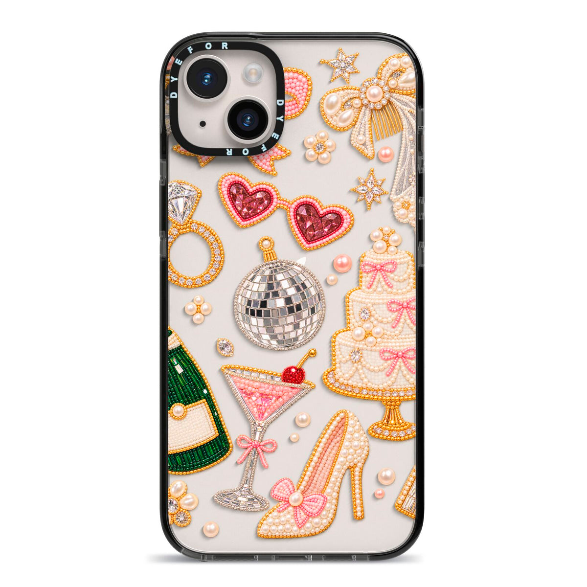 Bridal Afterparty iPhone 14 Plus Black Impact Case on Silver phone