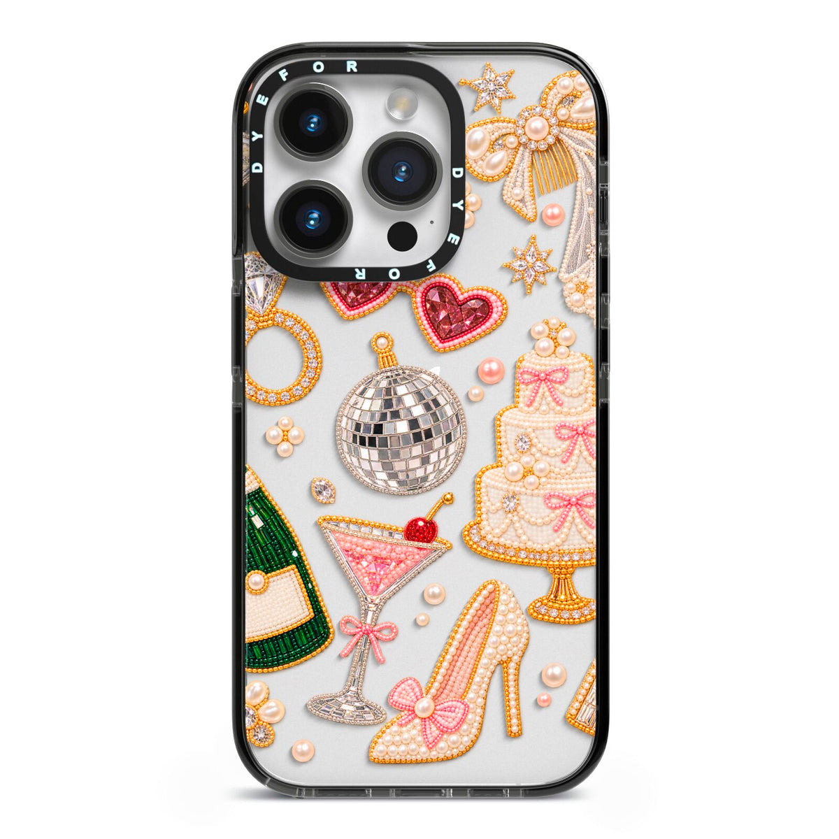 Bridal Afterparty iPhone 14 Pro Black Impact Case on Silver phone