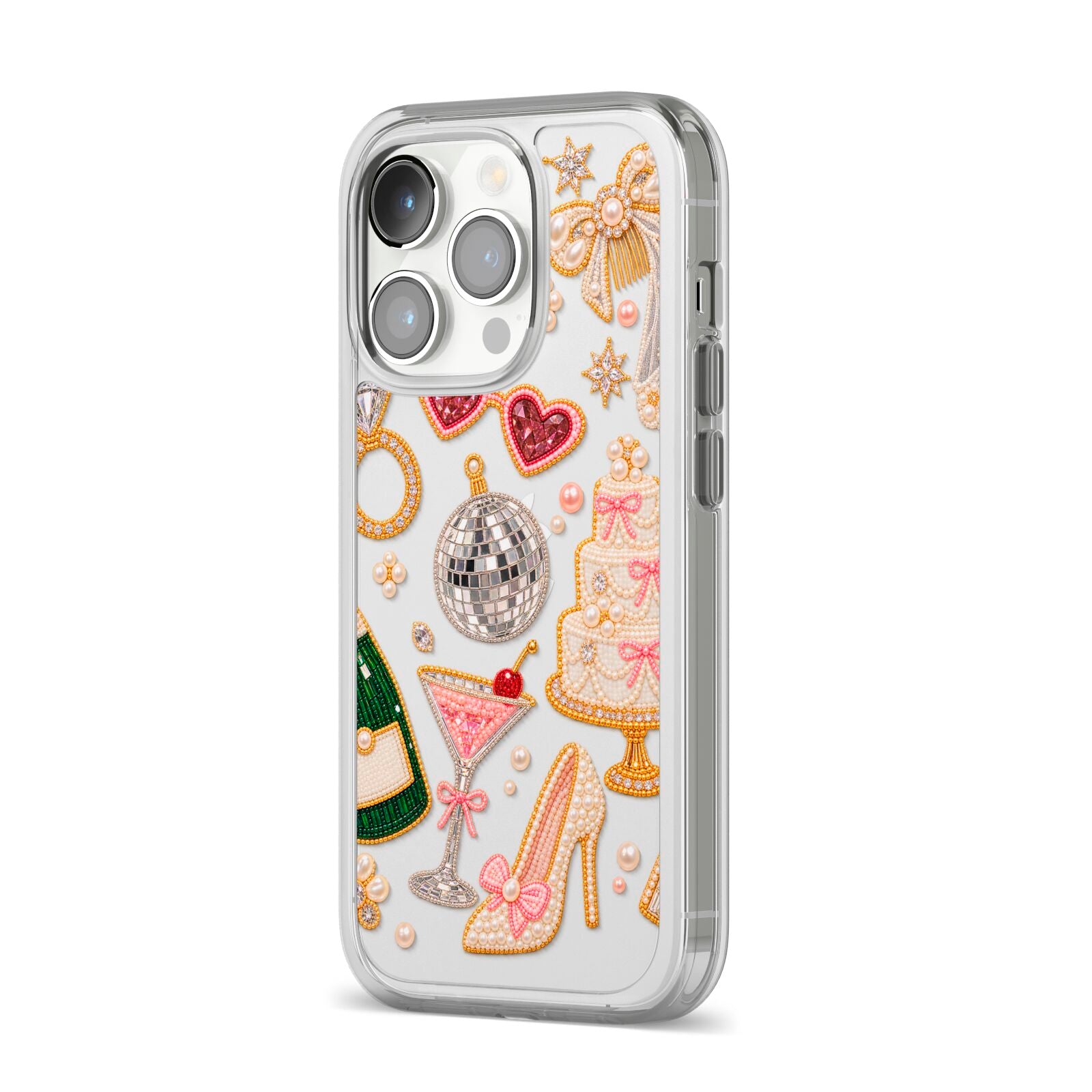 Bridal Afterparty iPhone 14 Pro Clear Tough Case Silver Angled Image