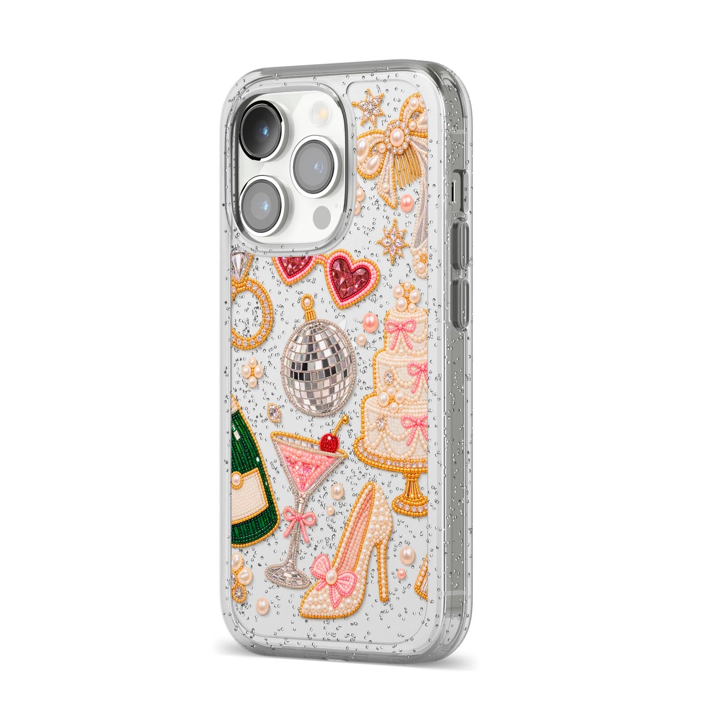 Bridal Afterparty iPhone 14 Pro Glitter Tough Case Silver Angled Image