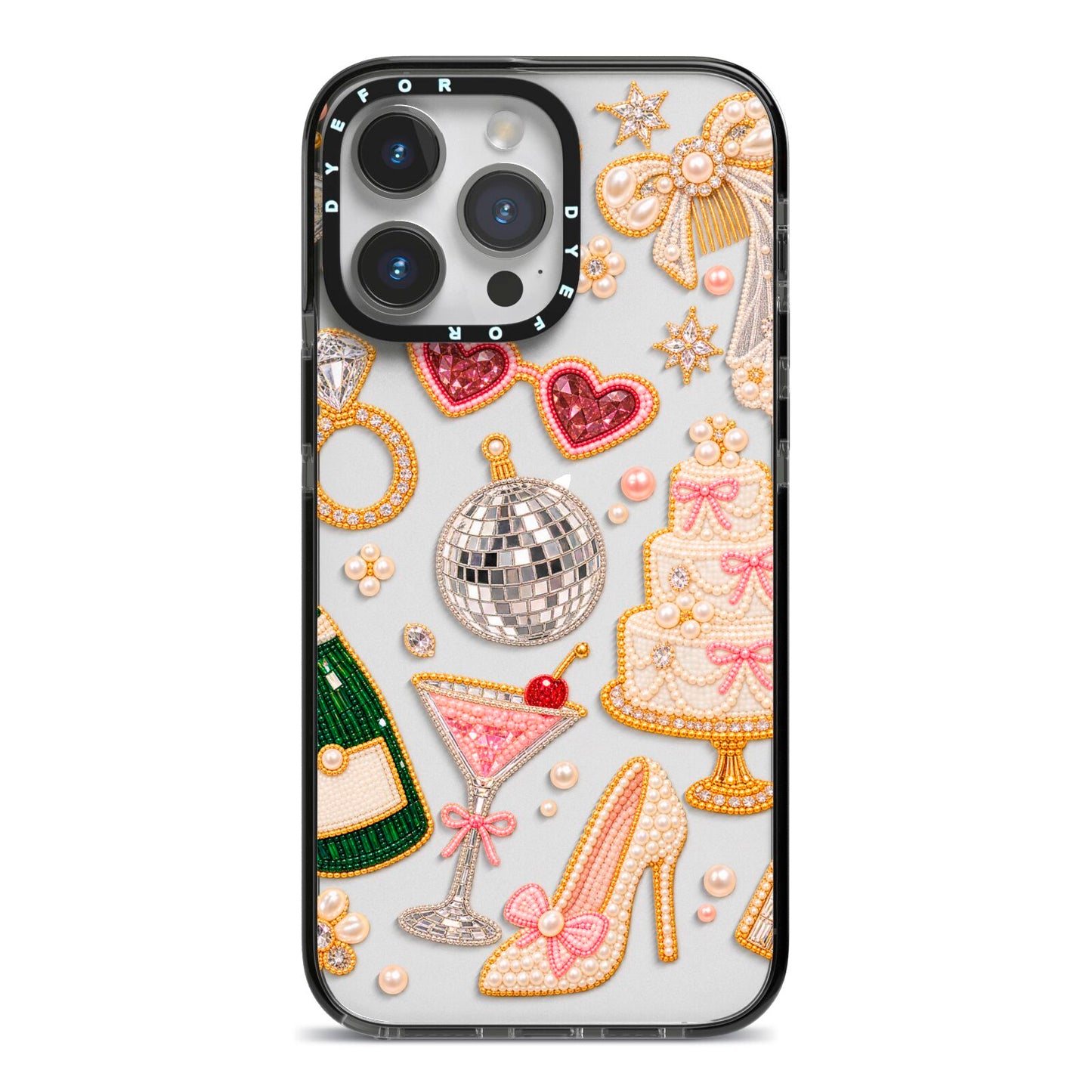 Bridal Afterparty iPhone 14 Pro Max Black Impact Case on Silver phone